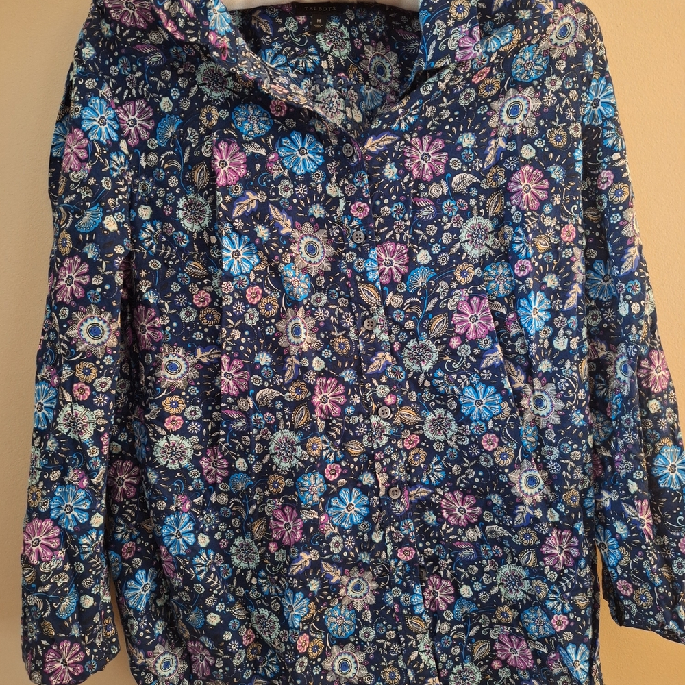Talbots Blue Floral Button Down Shirt